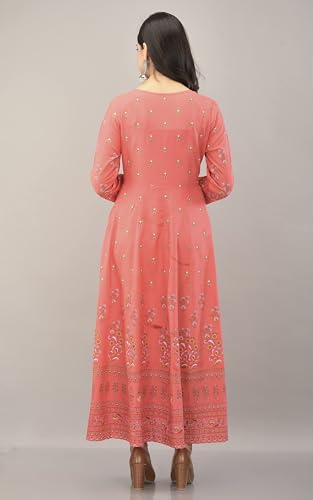Image of Aj Art Anarkali Kurti for Women and Girls Floral Golden Print Regular Slim Fit Rayon Blue (Set of 1)