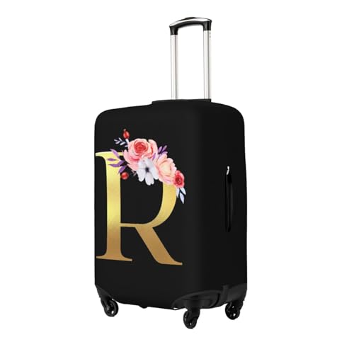 Travel Luggage Cover,Watercolor Flowers With Purple Leaves Golden Letter R Stretch Suitcase Cover Protector with Zipper Closure For 18-32 Inch Luggage2