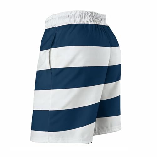 Navy Blue and White Stripe Men's Swim Trunks Summer Beach Shorts Casual Board Shorts Golf Shorts3