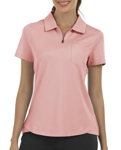 Image of MoFiz Womens Zip up Golf Polo Shirt Short Sleeve Workout Golf Top Moisture Wicking Lightweight Tennis Shirts