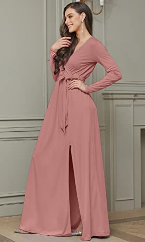 Image of KOH KOH Womens Long Sleeve V-Neck High Slit Cocktail Evening Gown Maxi Dress