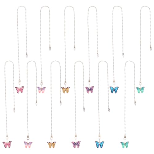 Image of 12 Pcs Enamel Butterfly Ceiling Fan Pull Chain Extender, 6 Colors 13.3inch(33.8cm) Adjustable Decorative Extension Connector Alloy Fan String Chain Ornaments for Lighting Lamp Fan Decor