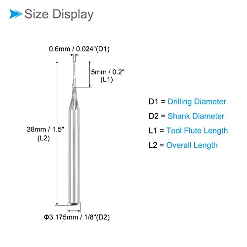 Image of Carbide End Mill Engraving Milling Bits, 0.6mm Bit Dia. 1 /8 inch Shank, CNC Cutting Router Bits Tool - (Applications: for PCB Machine), 10-Pieces