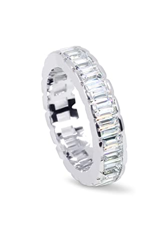 Savlano 18K White Gold Plated Cubic Zirconia Emerald Cut Eternity Ring Band for Women Men2