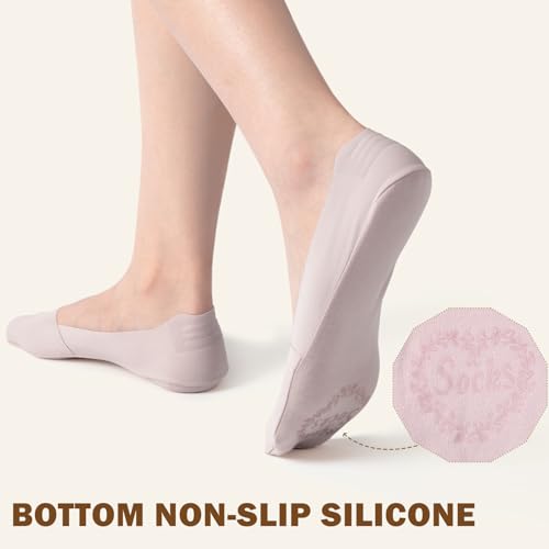 Image of Sofier No Show Socks Womens, Non Slip Low Cut 6 Pairs Thin Silky Dress Footies Liner Invisible Socks Flats Loafers Sneakers