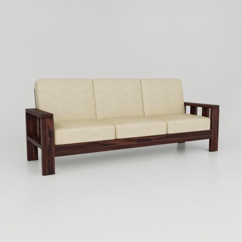 Image of Sheesham Wooden 6 Seater Sofa Set for Living Room | Rosewood 6 Seater Cushion Sofa Set for Home & Office | Solid Wood Sofa for Lounge (Walnut, 3+2+1 Seater)