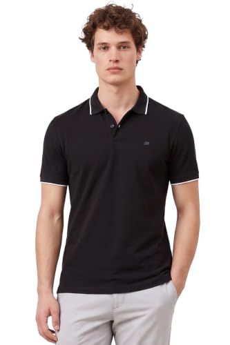 Image of Peter England Men's Snug Fit Solid Polo T-Shirt with Coloured Collar Tipping| Cotton Rich| Premium Pique Weave
