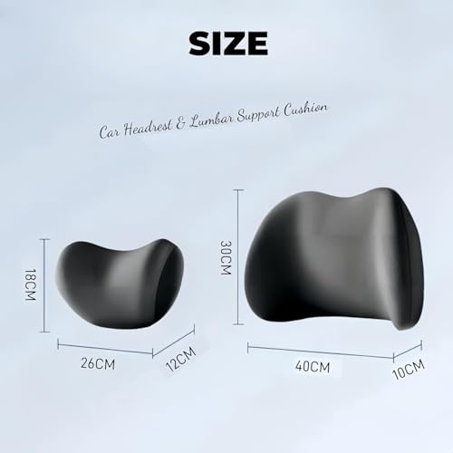 Image of Memory Foam Cars Neck and Lumbar Support Pillow, Removable Cover, Head Rest Support for Cars, Office Chair, Black, 1 Pack (Neckrest & Backrest (Gray))