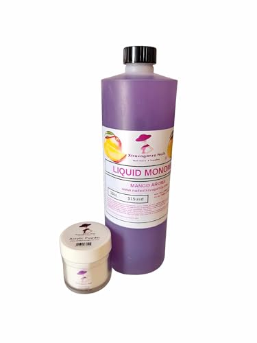 Extravaganza Nails Extra Beauty Nail Liquid Monomer 16oz Mango Aroma Quick Dry (Free, Polymer Acrylic Clear Non Burn Non Acid Primer), Purple