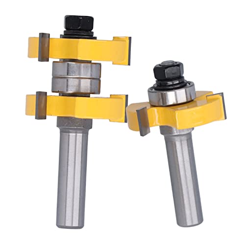 Tongue Router Bit, 2 Pieces of 3 Teeth T Shape Wood Milling Cutter Woodworking Tool, Tongue and Router Bits Set with one Half Inch Shank, for Making Door Frames