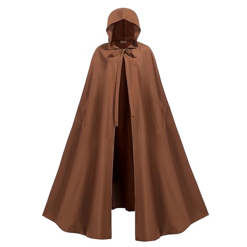 SightYoung Renaissance Cloak Women Brown Cloak with Hood Adult Medieval Renaissance Cape Medieval Hobbit Cape for Women Halloween 43.3inch