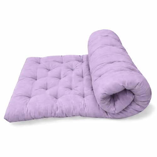 Image of ATOOTFUSION Foldable Star Cotton Floor Mattress 72x36x5 Inch | Soft Thick Firm Handcrafted Tufted Futon Gadda for Guest Sleeping, Yoga & Picnic | Lightweight Rollable (Lilac)