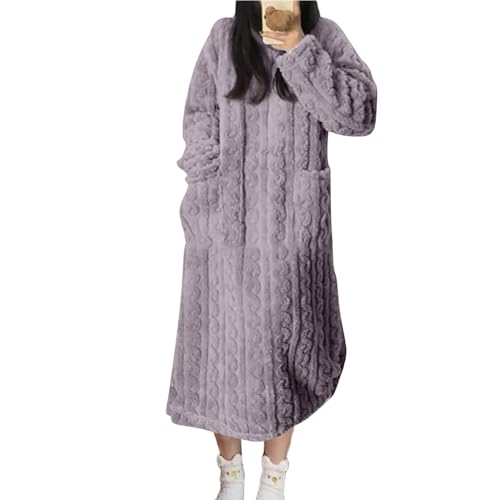 Huyxcye Flannel Nightgowns For Women Long Sleeve Fleece Dress With Pockets - image 2