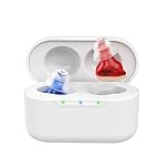 Clarity CIC Rechargeable Hearing Amplifier for Adults & Seniors | Invisible Discreet In-Ear Sound Amplifier with Noise Reduction & Charging Case – Red & Blue, 140h Battery | Digital CIC