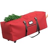 Winpull Rolling Christmas Tree Storage Bag for 9 ft Artificial Tree, 600D Waterproof Oxford Fabric, Large Christmas Tree Bag with Dual Zipper, Wheels, Handles, Heavy Duty Xmas Storage Container - Red