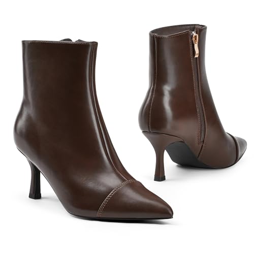 Elisabet Tang Ankle Boots Booties for Women Pointed Toe 3 Inches Heel Dress Comfy with Side Zipper Mide Calf Dat Work Formal Winter Fall2