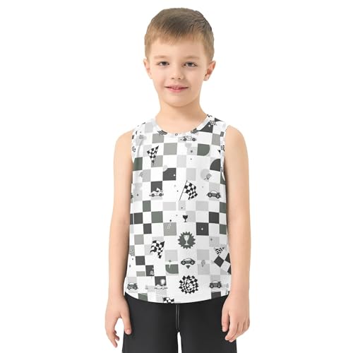 JUNZAN Racing Green Checkered Racing Boys Tank Top Sleeveless Summer Vest Tee Athletic Shirt for Outdoor Beach Fitness 3T2