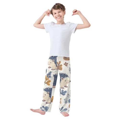 ZZXXB Hedgehog with Leaves Boys Long Pants Soft Trousers Elastic Waist Kids Lounge Bottoms with Pockets S-XL3