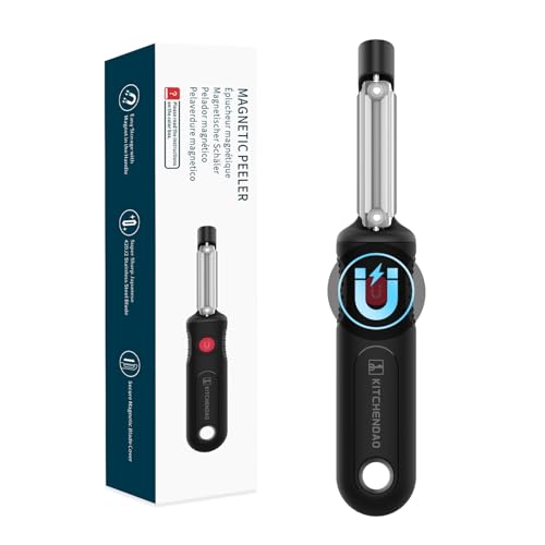KITCHENDAO Magnetic Vegetable Peeler with Durable Japanese Stainless Steel Sharp Dual Blade, Magnetic Safety Cover, Large Non-Slip Handle with Potato Eye Remover, Dishwasher Safe Kitchen Fruit Peeler