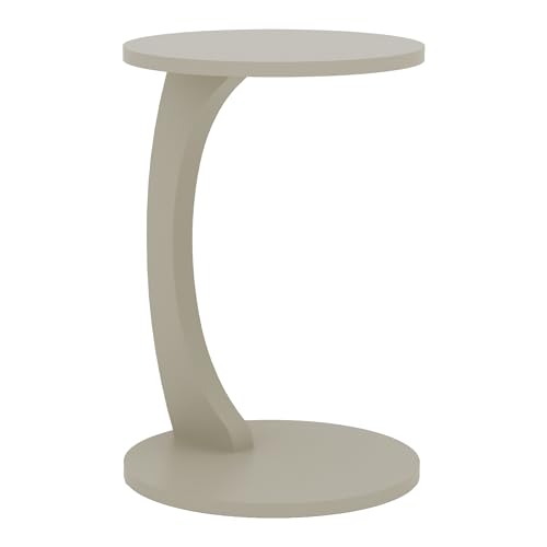 [en.casa] Beistelltisch Holeby Couchtisch Sofatisch auf Rollen Betttisch Laptoptisch C-Form Wohnzimmertisch Rolltisch runde Tischplatte Kaffeetisch 56 x Ø 38 cm Abstelltisch Sandsteinfarben