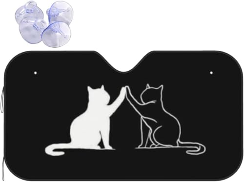 カーサンシェード おもしろ 猫 猫柄 面白い ねこ (13) カーフロントカバー 車用サンシェード 日よけ 紫外線対策 展開寸法 130x70cm 吸盤4個付 カーテン 遮光断熱 軽自動車