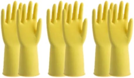 3 Pairs Rubber Dishwashing Gloves, Reusable Household Non-Slip Waterproof Kitchen Gloves