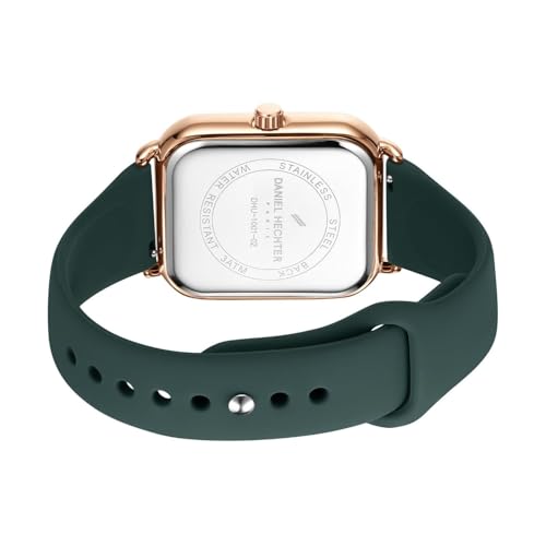 Image of Daniel Hechter Paris Montmartre Unisex Multifunction Square Watch - Black Dial with Day-Date & 24-Hour Subdials, Moonphase Display, Sustainable Silicone Strap
