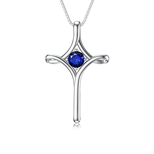 TOUPOP Cross Necklace for Women 925 Sterling Silver Birthstone Cross Pendant Fine Jewelry Anniversary Birthday Christmas Gifts for Her Mom Wife Girlfriend