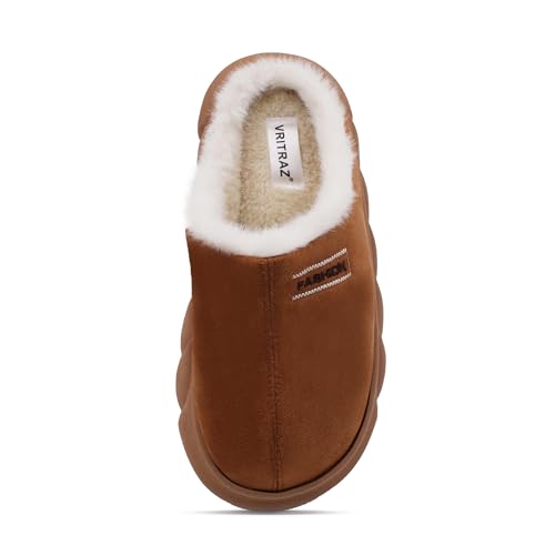 Image of VRITRAZ Men's Warm Fur Slippers | Soft Plush Indoor Shoes | Anti-Slip Cozy Memory Foam Footwear for Winter