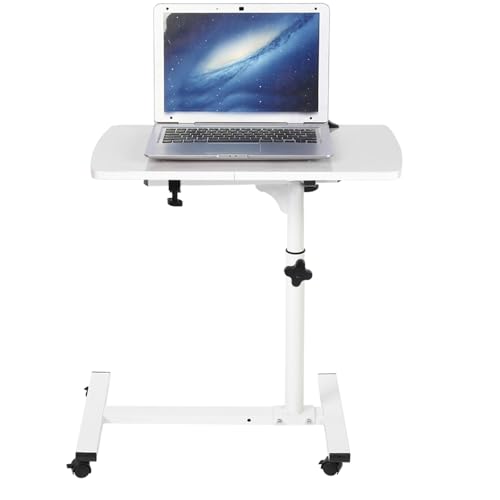 Portable Laptop Desk,Hight Stand Under Bed Chair for Reading, Coffee, Computer, Storage Rack, Bedside Table (White)