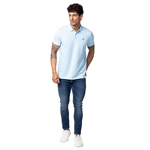 Image of Spykar Men's Slim Fit Polo Neck Half Sleeve Printed Casual T-Shirt