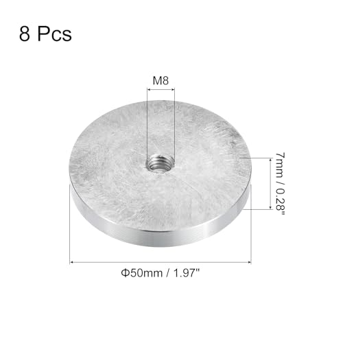 sourcing map M8 Gewinde 50mm Durchmesser Runde Form Aluminium Scheibe Hardware 8 Stück, Aluminium Kreis Scheibe Glasplatte Adapter für Glastisch