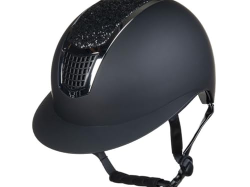Casque d'équitation HKM Glamour aux finitions soignées noir et argent en taille 55-57