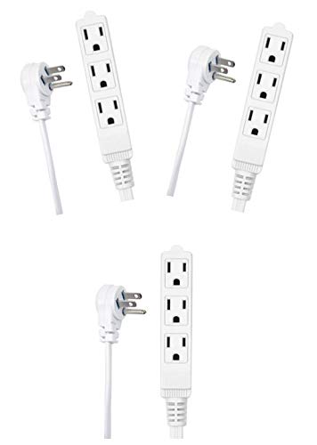 Electes 8 Feet Heavy Duty Extension Cord / Wire , Multi 3 Outlet , 3 Prong Grounded , Angled Flat Plug , 16/3 , SPT3 , UL Listed , White {Value! 3 Pack}