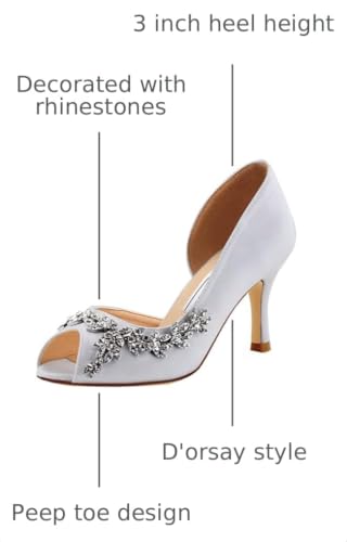 Image of ELEGANTPARK Peep Toe Heels for Women, Satin Rhinestones Dress Wedding Shoes