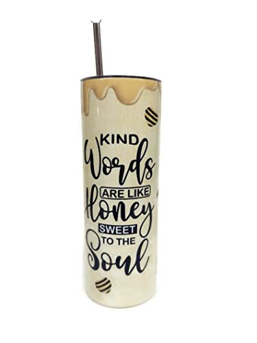 Handmade 20oz Stainless Steel Skinny Tumbler with Lid and Straw by Sewuseful Studios