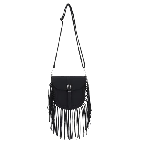 GOKTOW Bolso bandolera para mujer de ante vegano en estilo occidental y boho con flecos, estilo retro como bandolera y bandolera, Negro