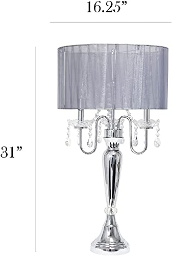 Oakestry Stylish Designs Romantic Sheer Shade Table Lamp With Hanging Crystals Gray Shade Decor For Bedroom Living Room House Home Entryway #TOP1