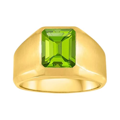 14K Gold 2.0Ct Peridot Ring for Men 10K/14K/18K Real Yellow Gold Emerald Cut Peridot Signet Ring for Men Mens Ring for Engagement Fathers Day Wedding Graduation Anniversary US Size 4-18