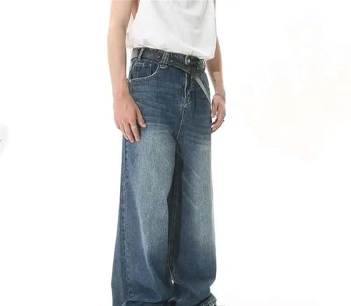 Men Straight Wash Denim Pants High Waisted Wide Leg Casual Trousers Fashion Streetwear3