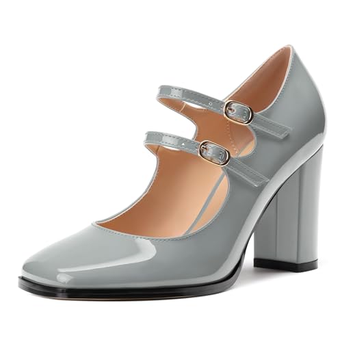 Women's High Heel Mary Jane Single Shoes, Chunky Heel Square Toe Pumps for Women, Closed Toe Work Party Dress Shoes