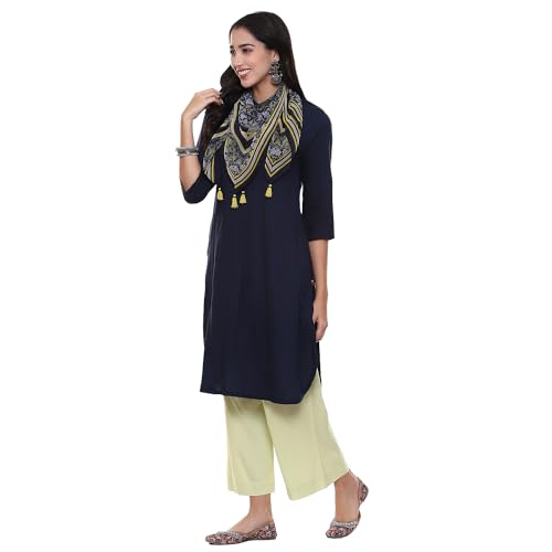 Image of BIBA Women Rayon flax Straight Kurta Palazzo Suit Set