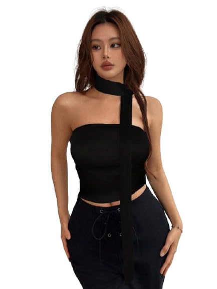 tivante Solid Sleeveless Tube Crop Top for Women with Scarf || y2k Summer top for Women-picture-54