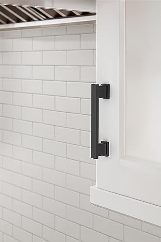 Image of Amerock 10 Pack 3-3 /4 inch Triomphe Matte Black Drawer Pull | 3-3 /4 inch (96mm) Center-to-Center Mounting Distance and 4-13 /16 inches Overall Length, Durable Zinc Cabinet Hardware