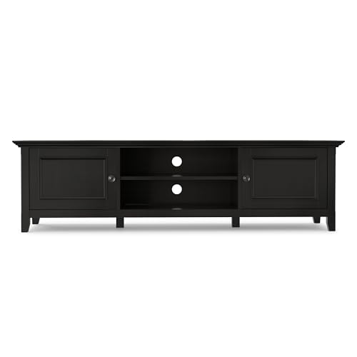 Image of SIMPLIHOME Amherst 72 inch Wide Solid Wood TV Stand in Hickory Brown