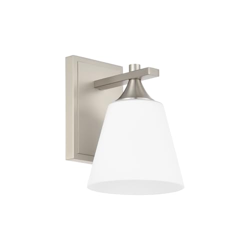 Image of Brushed Nickel Wall Sconce Light, American Sconces Wall Lighting, Traditional 1 Light Bathroom Vanity Lighting with Opal Glass Shade, Wall Light for Bedroom Bathroom Living Room Entryway Hallway