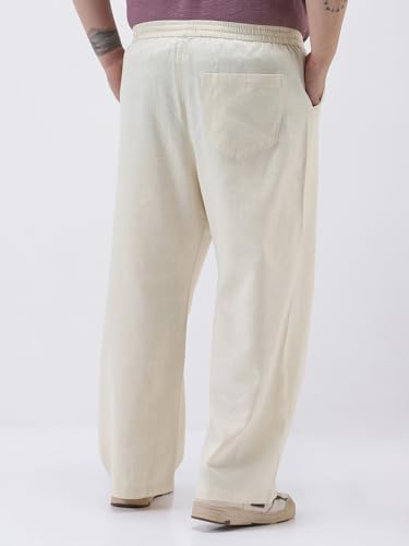 Image of Urbano Plus Men's Loose Fit Solid Linen Blend Trousers Non-Stretchable