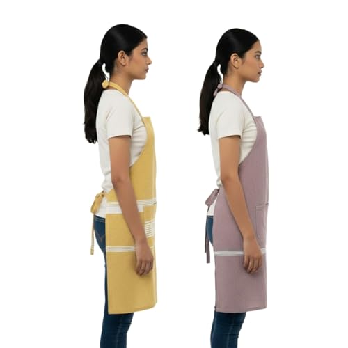 Image of Unisex Cooking Aprons | Waterproof Apron | Striped Design with 2 Front Pockets & Adjustable Neck Strap | Durable, Oil & Stain Resistant | Chef Apron for Cooking