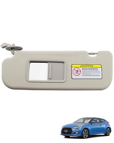JUWEVAZU Gray Driver Side Sun Visor Fit for Hyundai Veloster 2006 2007 2008 2009 2010 2011 2012 2013 2014 2015 2016, Replace 85210-2V330-TX 852102V330TX Front Left Sun Protection Visor