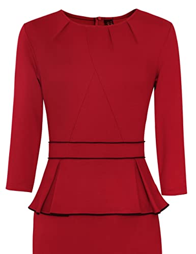 Image of VFSHOW Womens Pleated Crew Neck Peplum Slim Work Business Dress Elegant 3 /4 Sleeves Office Church Bodycon Pencil Sheath Dress